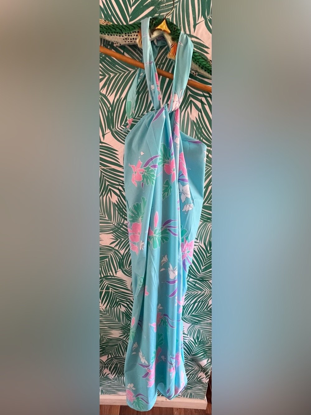 Vintage Hawaiian floral sarong blue and pink floral one size fits most nwt